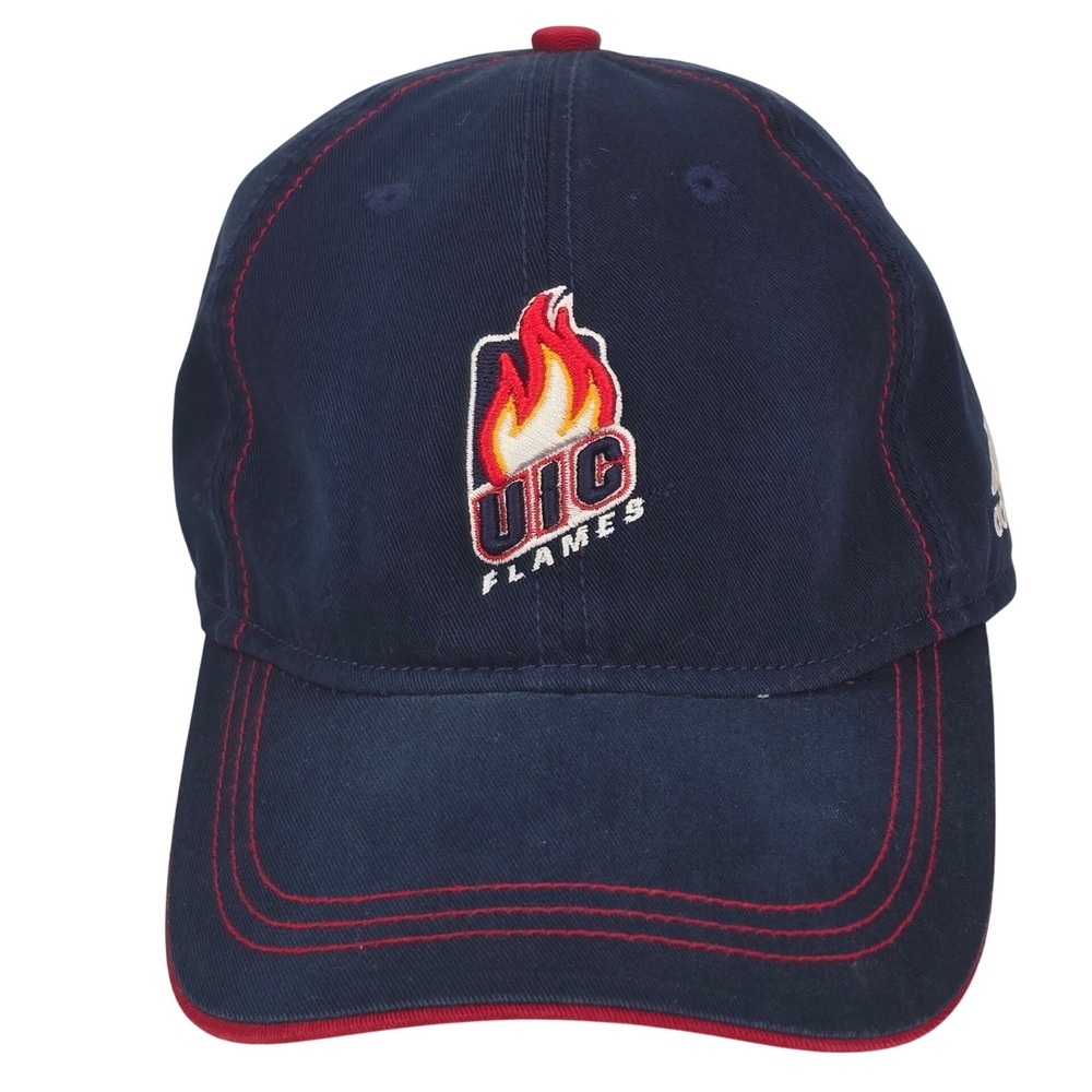 Adidas UIC Flames Hat Cap Adult OSFA Navy Blue Red NCAA College Baseball Dad Cap